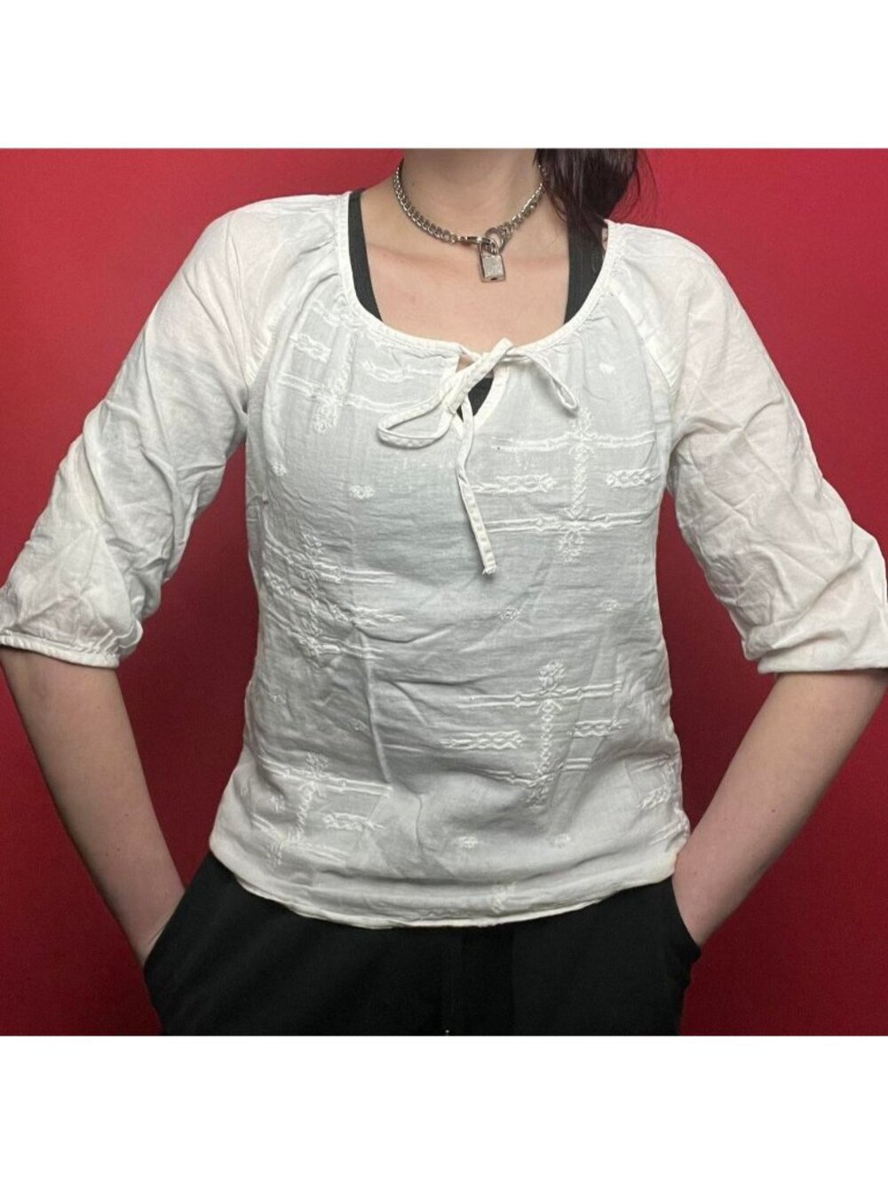 White flowey milkmaid mid sleeve top🤍🤍​